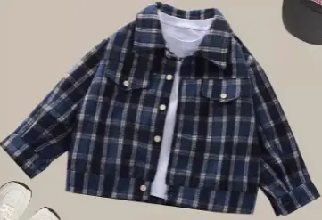 New Arrival: Blue Plaid Short Sleeve Jacket for Boys Girls