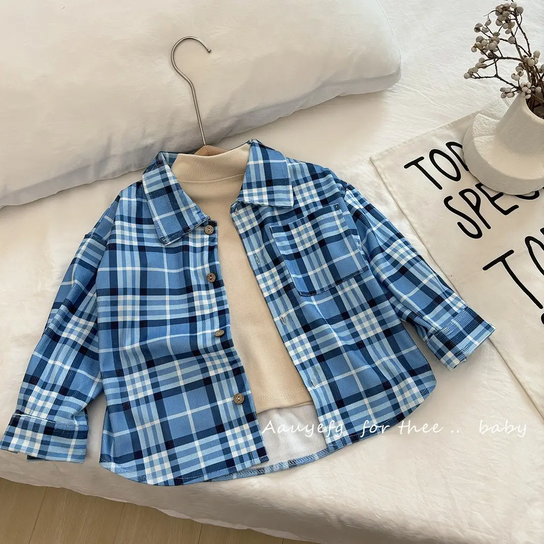 New Arrival: Blue Plaid Short Sleeve Jacket for Boys Girls