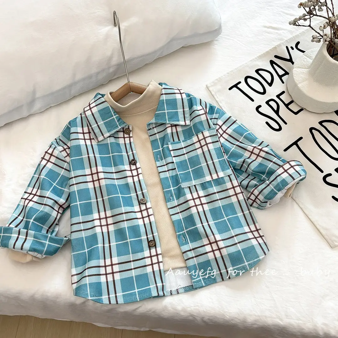 New Arrival: Blue Plaid Short Sleeve Jacket for Boys Girls