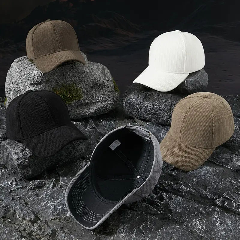 Men Striped Beige Baseball Cap Windproof Warm