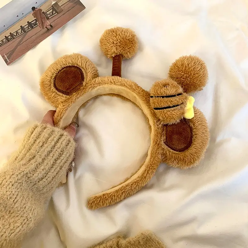 Plush Bear Face Wash Headband for Girls Winter Cute - Image 5