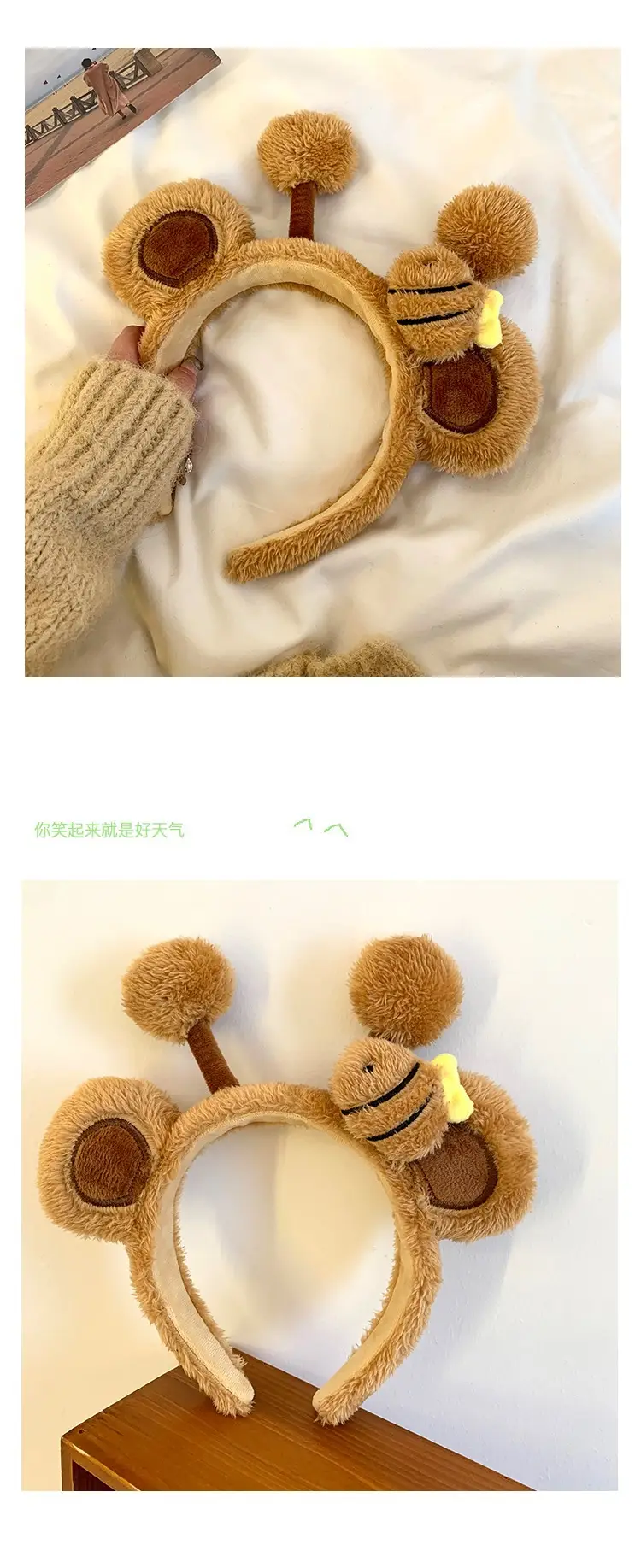 Plush Bear Face Wash Headband for Girls Winter Cute — feature 7