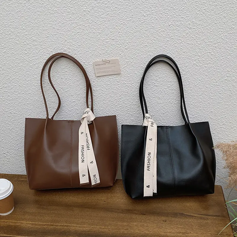 Women's Brown Leather Shoulder Bag with Brand Tag - Image 3