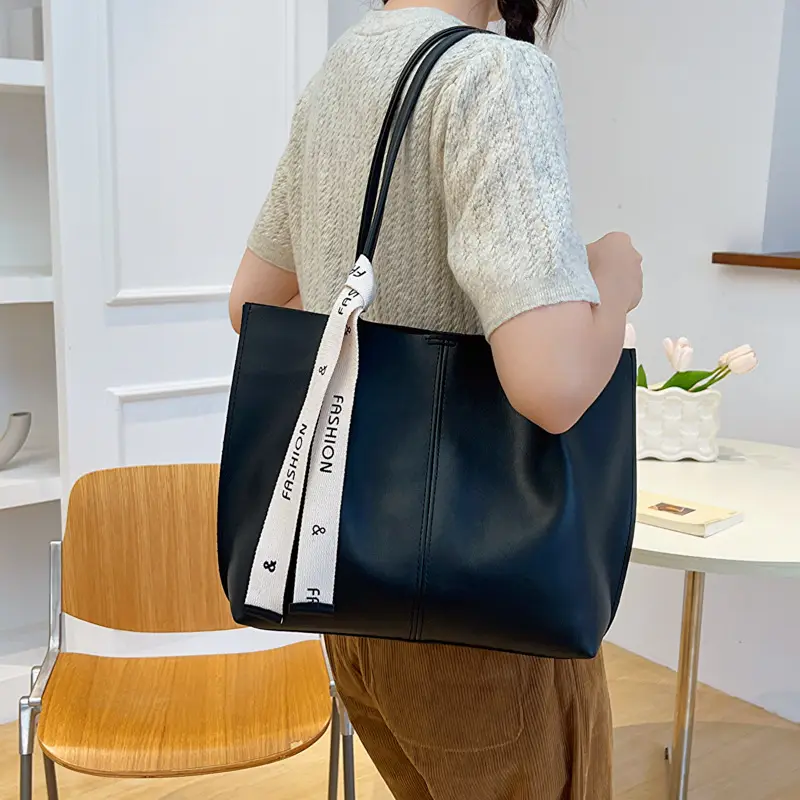 Women's Brown Leather Shoulder Bag with Brand Tag - Image 5