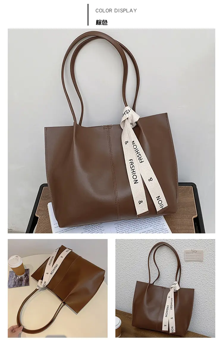 Women's Brown Leather Shoulder Bag with Brand Tag — feature 20