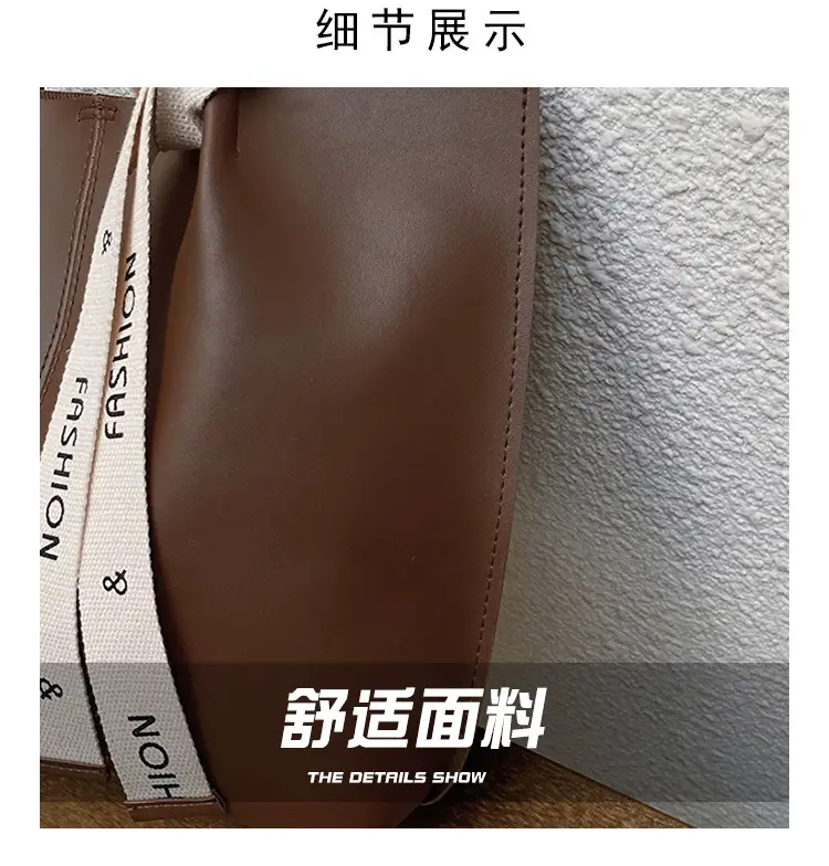 Women's Brown Leather Shoulder Bag with Brand Tag — feature 3