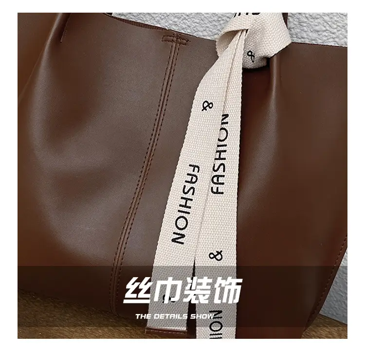 Women's Brown Leather Shoulder Bag with Brand Tag — feature 5