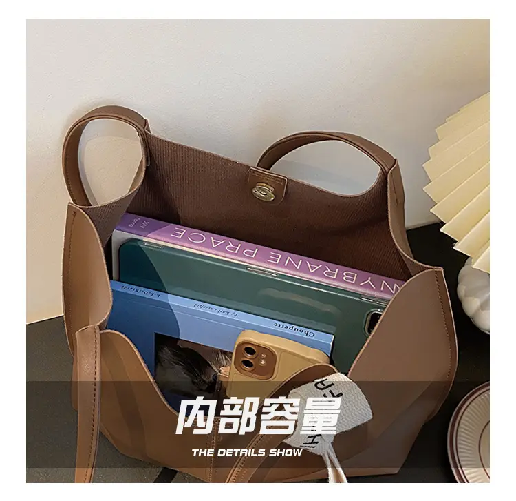 Women's Brown Leather Shoulder Bag with Brand Tag — feature 7