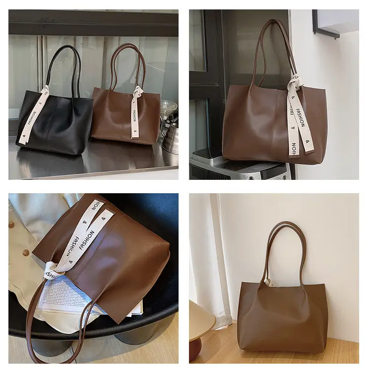 Women's Brown Leather Shoulder Bag with Brand Tag — feature 8