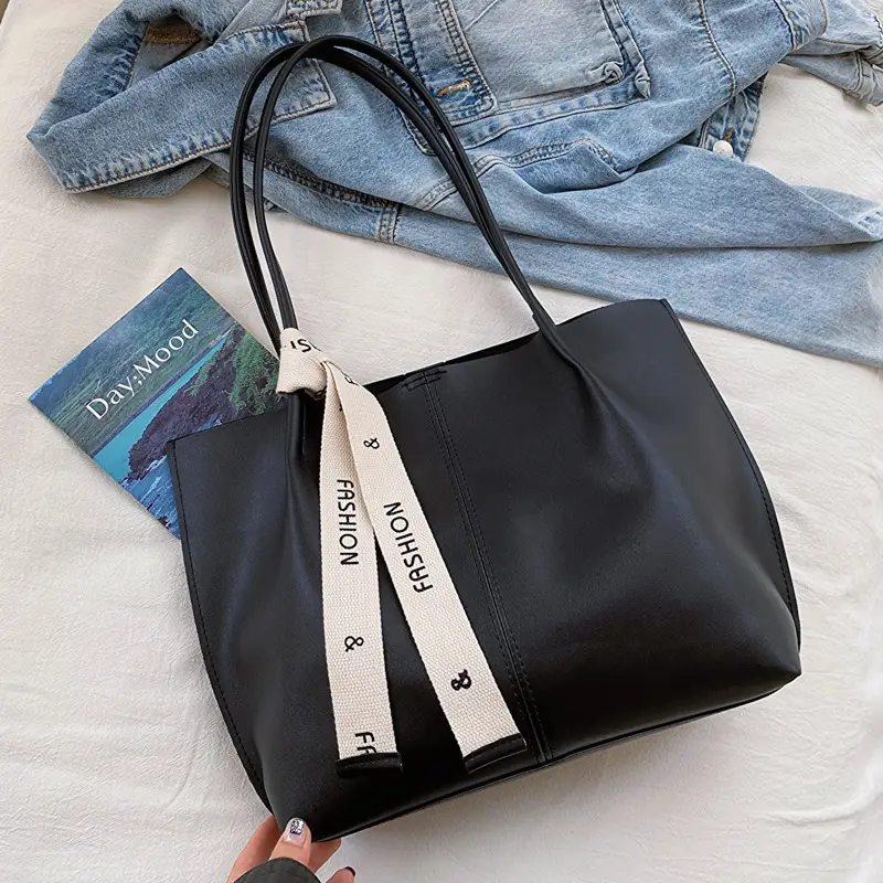 Women's Brown Leather Shoulder Bag with Brand Tag - Image 2