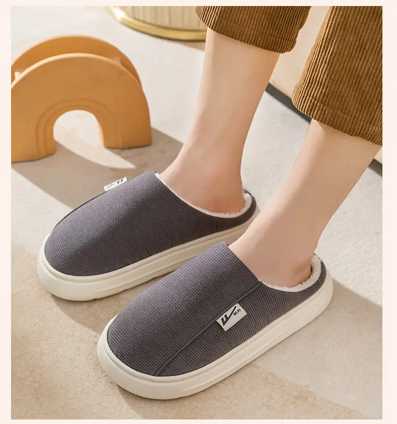 Huili Knitted Cotton Slippers Feeling Men's Indoor Home Non-slip Thick Bottom Maomao Women's Household Winter Slippers — feature 23