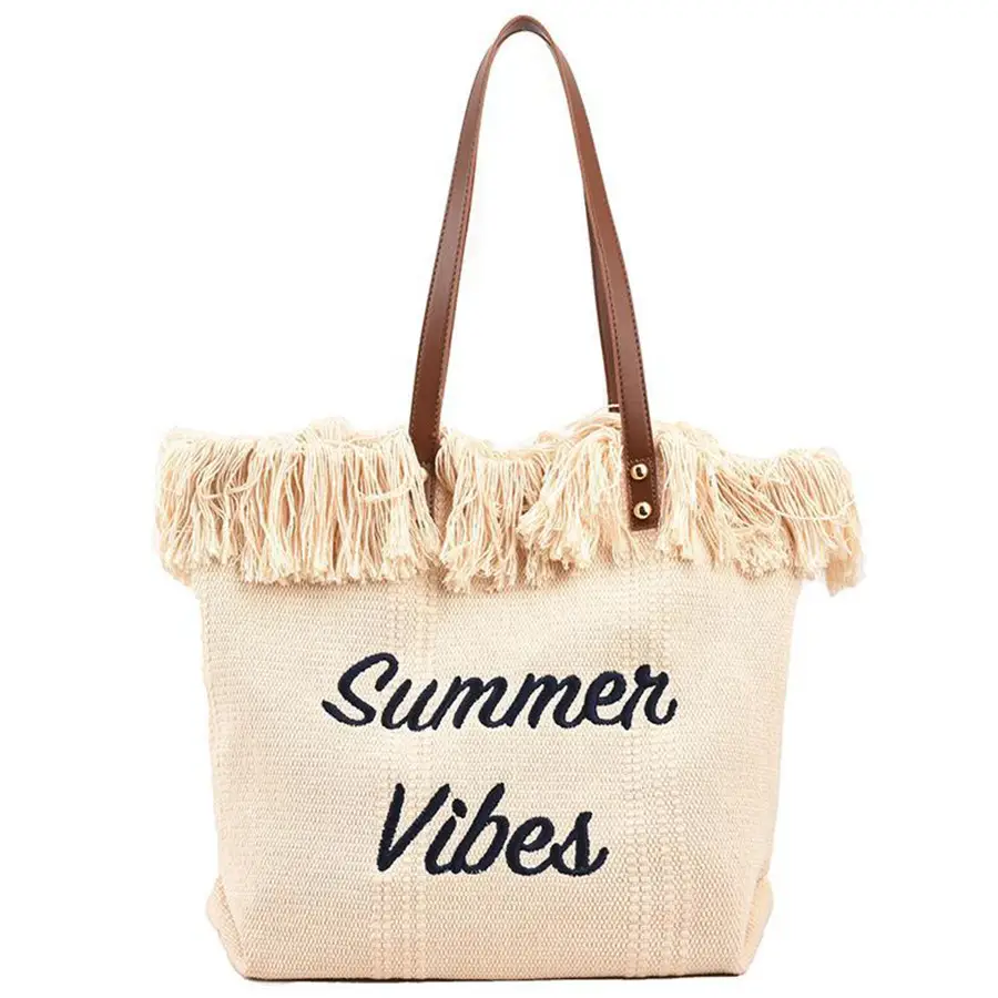 Pink Letter Tassel Canvas Shoulder Bag for Women
