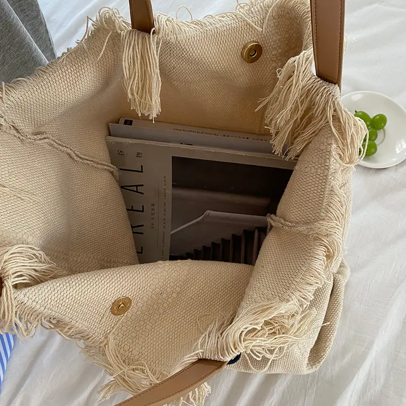 Pink Letter Tassel Canvas Shoulder Bag for Women — feature 10