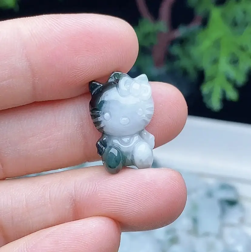 Natural Jade Hellokitty Necklace Pendant Set - Image 4