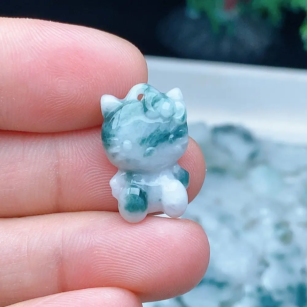 Natural Jade Hellokitty Necklace Pendant Set — feature 4