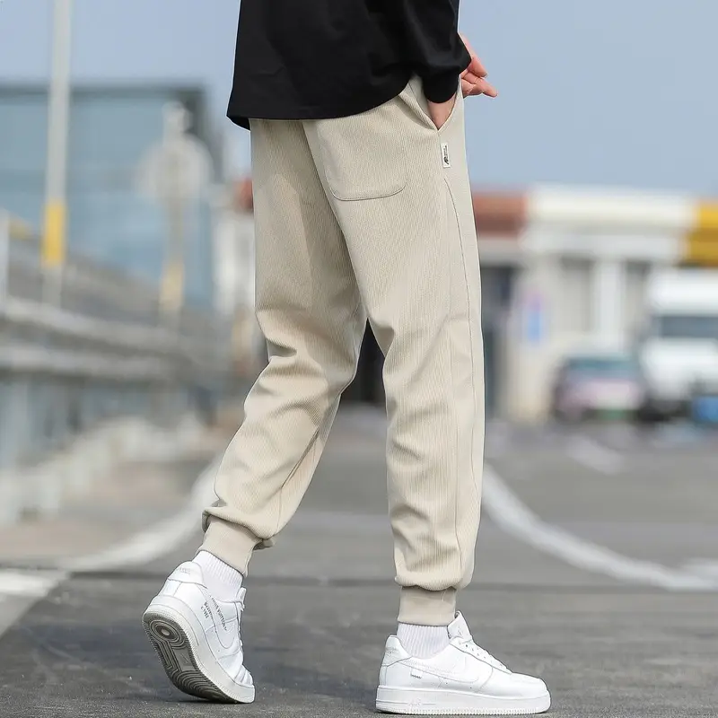 Men's Spring & Autumn Loose Leg Pants Beige White Casual Sportswear - Image 5