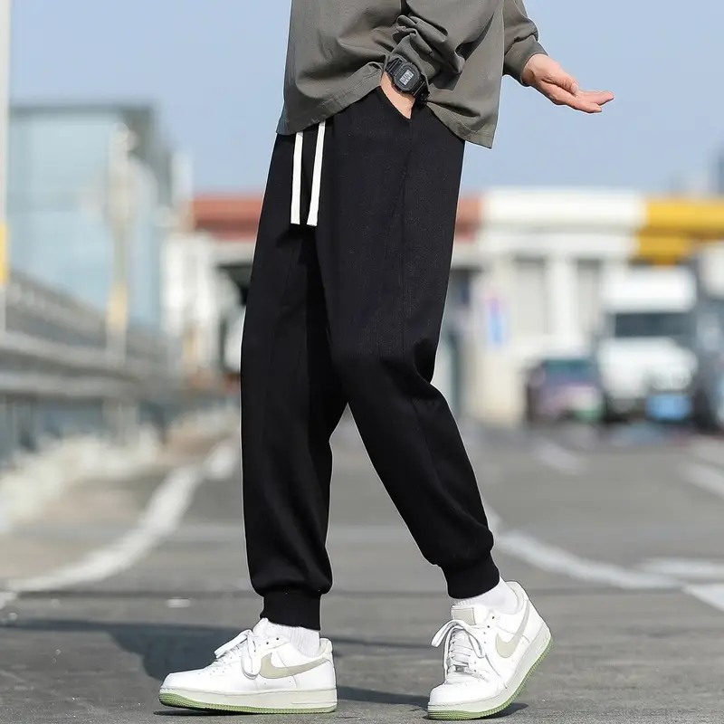 Men's Spring & Autumn Loose Leg Pants Beige White Casual Sportswear - Image 2