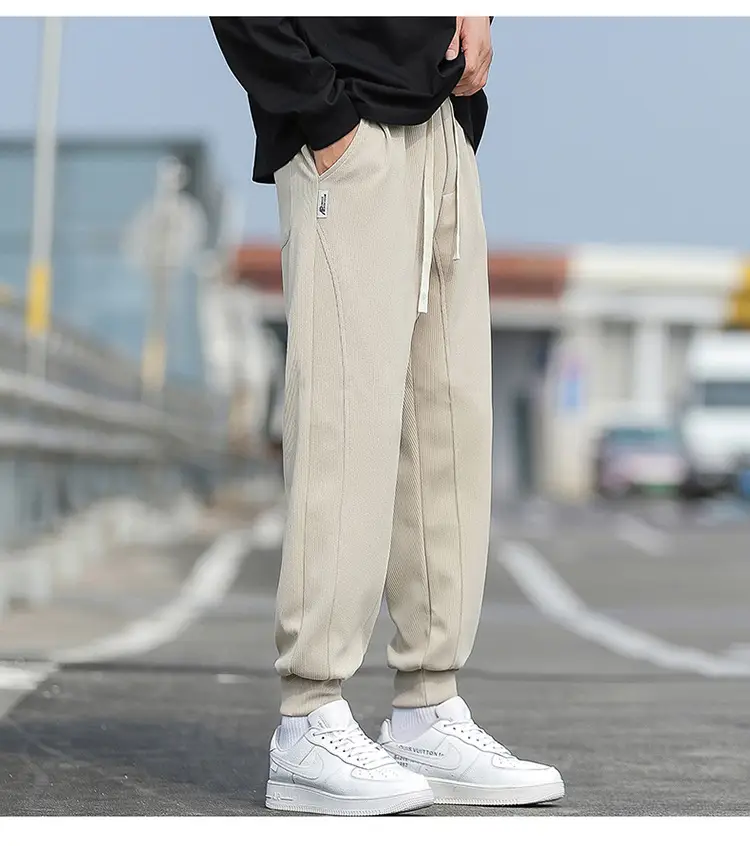 Men's Spring & Autumn Loose Leg Pants Beige White Casual Sportswear — feature 17