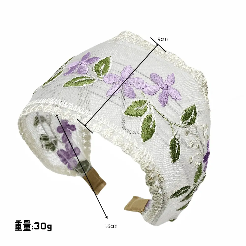 Embroidered Hair Band with Blue Floral Design — feature 14