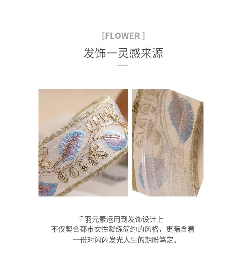 Embroidered Hair Band with Blue Floral Design — feature 2