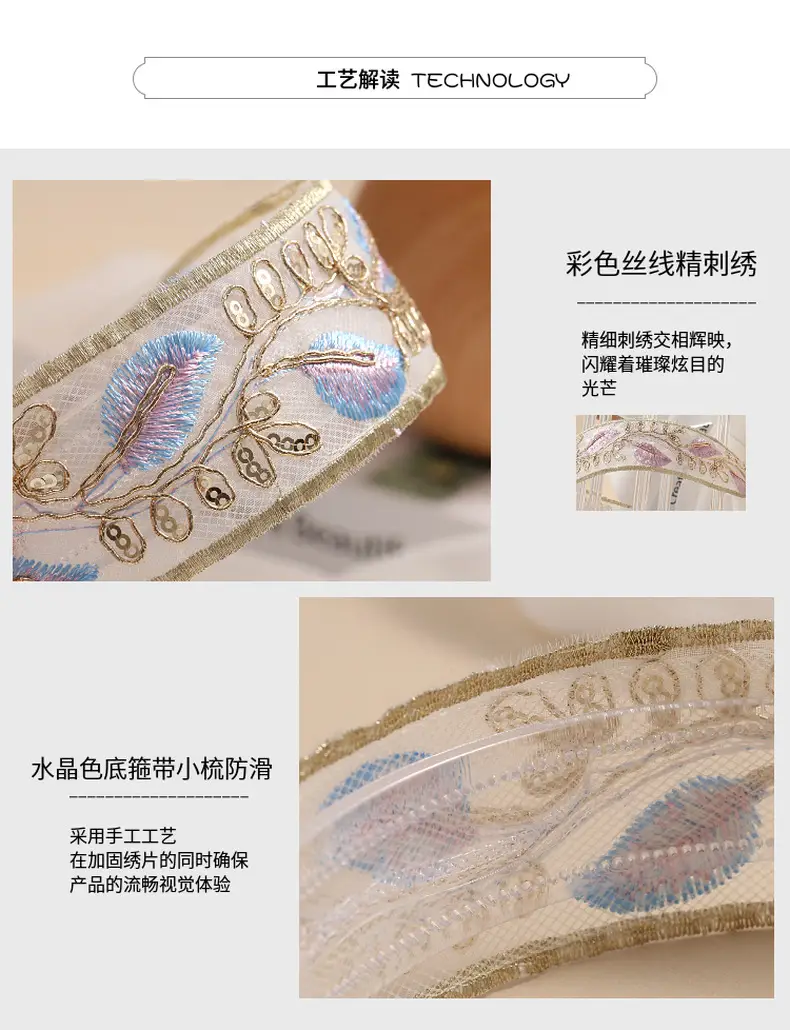 Embroidered Hair Band with Blue Floral Design — feature 5