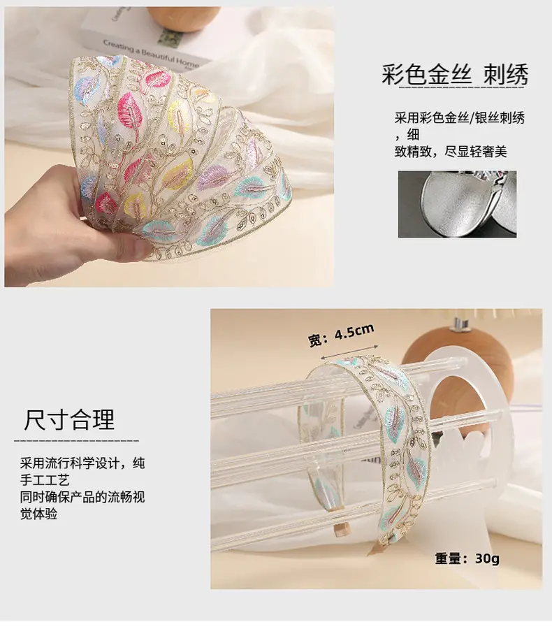 Embroidered Hair Band with Blue Floral Design — feature 6
