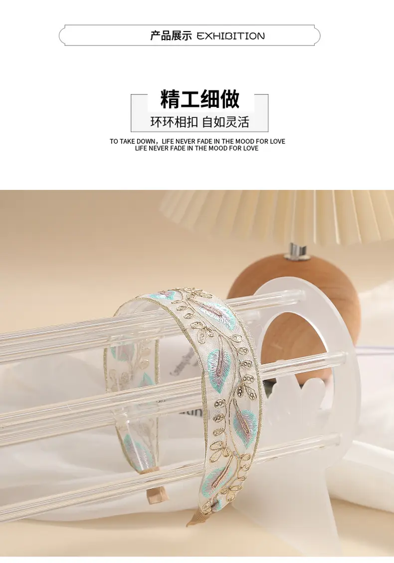 Embroidered Hair Band with Blue Floral Design — feature 7
