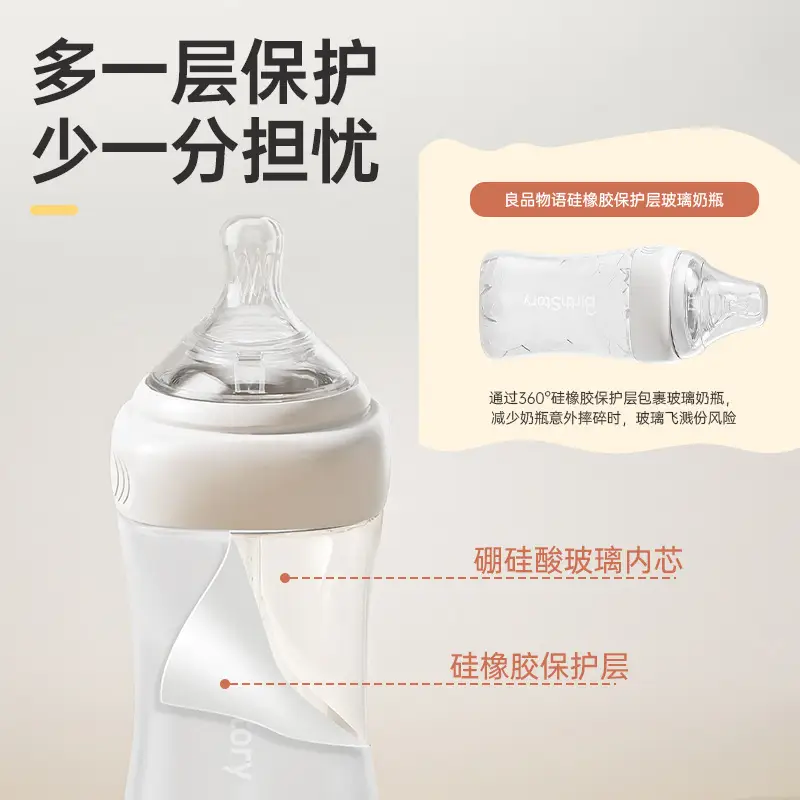 Baby High Borosilicate Glass Bottle Newborn Anti-Colic 0-6 Months Anti-Slip Baby Bottle Wide Diameter 150ml
