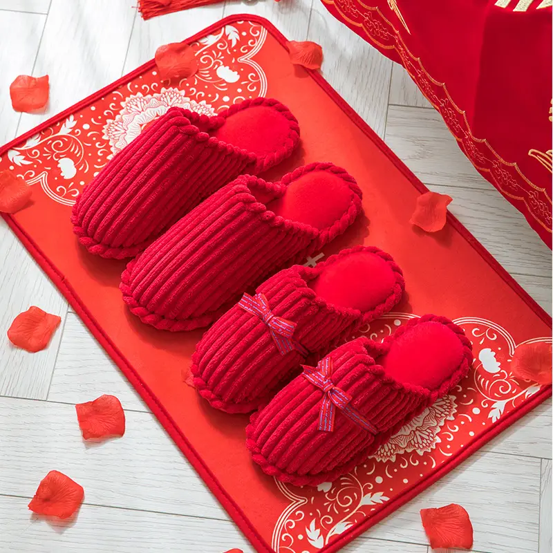 Birth year cotton slippers men's winter indoor home wedding bridegroom New Year festive red couple home women - Image 3
