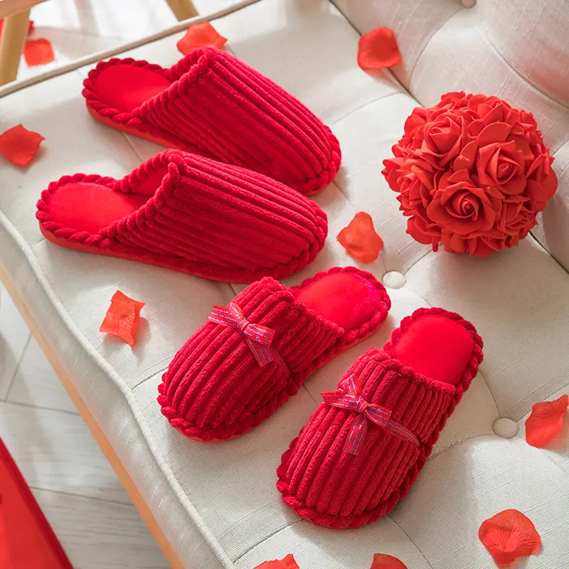 Birth year cotton slippers men's winter indoor home wedding bridegroom New Year festive red couple home women - Image 4