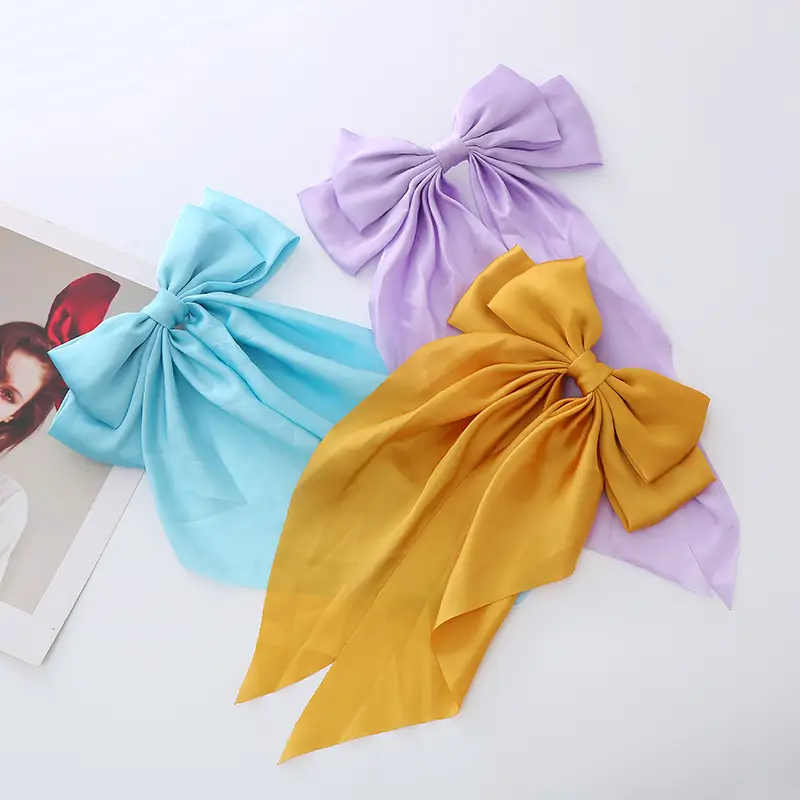 Satin Bow Hairpin with Long Ribbon Clip - Image 16