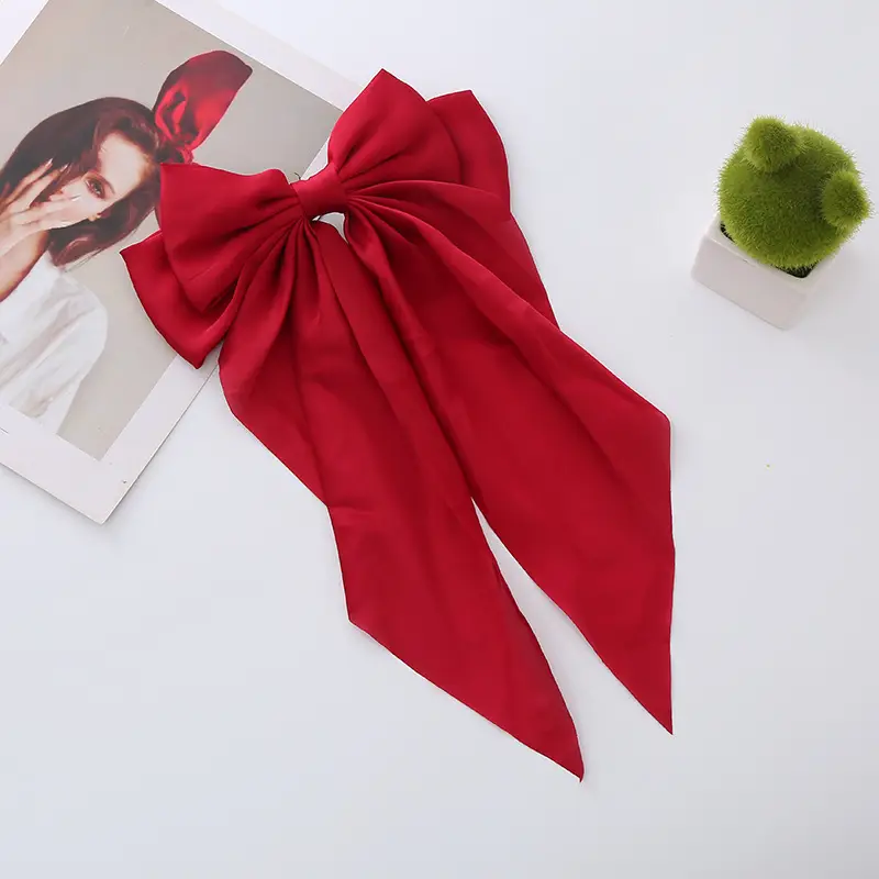 Satin Bow Hairpin with Long Ribbon Clip — feature 14