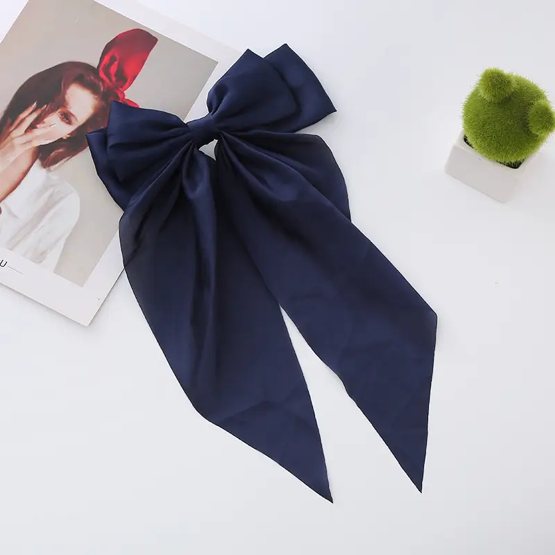 Satin Bow Hairpin with Long Ribbon Clip - Image 4