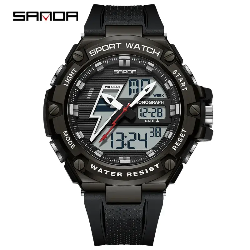 Sanda Lightning Multi-Function Luminous Watch for Men Gold Black - Image 2