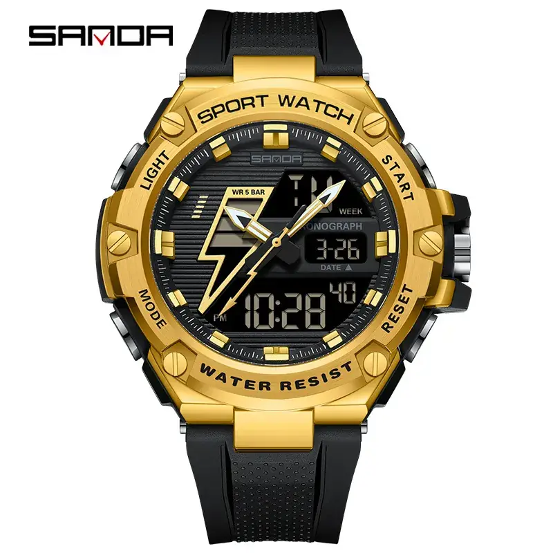 Sanda Lightning Multi-Function Luminous Watch for Men Gold Black - Image 5