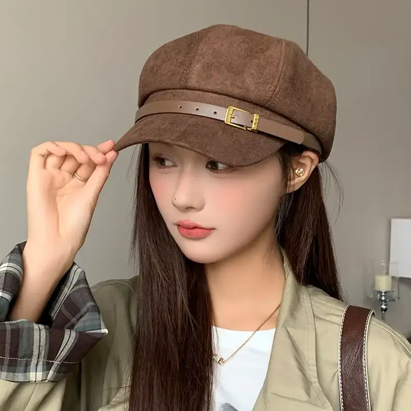 Women Wool Beret Cap Face-Slimming Warm Winter Black — feature 10