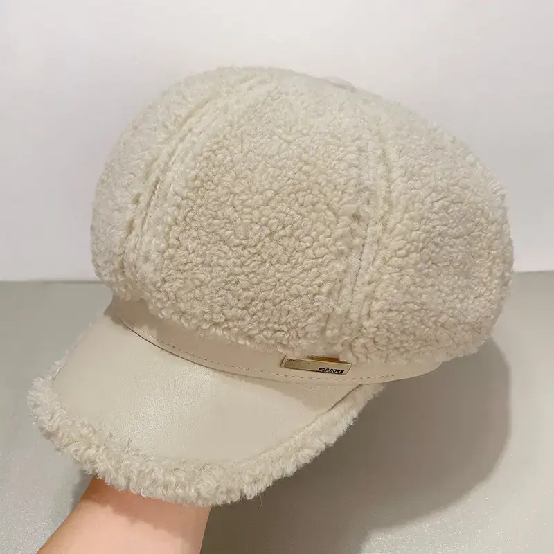 Women Wool Beret Cap Face-Slimming Warm Winter Black — feature 14