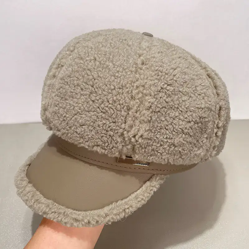 Women Wool Beret Cap Face-Slimming Warm Winter Black — feature 15
