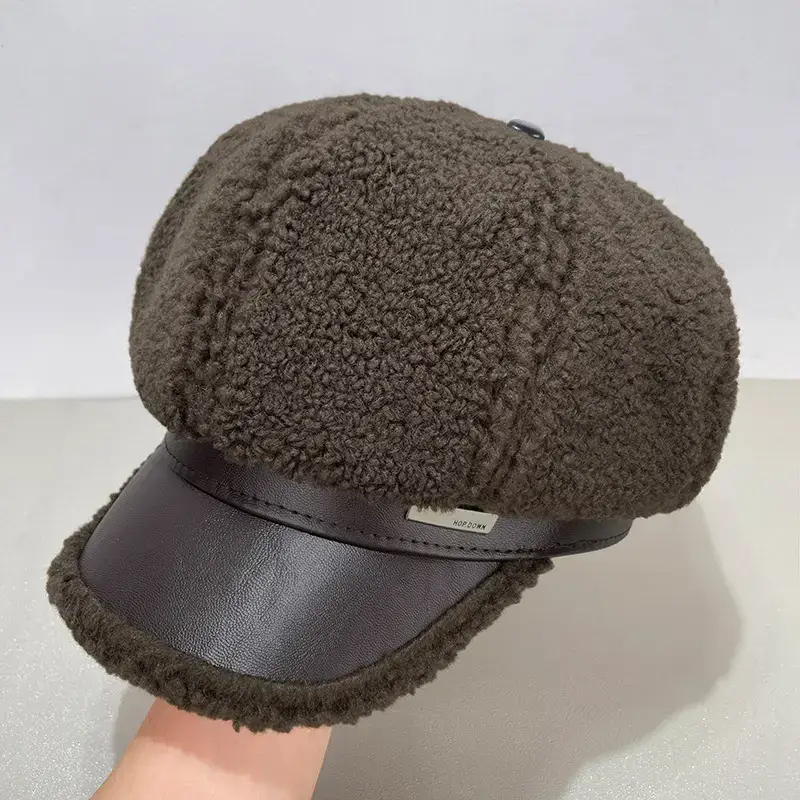 Women Wool Beret Cap Face-Slimming Warm Winter Black — feature 16