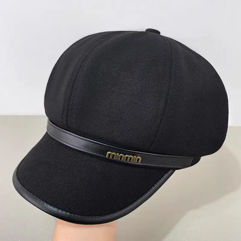 Women Wool Beret Cap Face-Slimming Warm Winter Black — feature 17