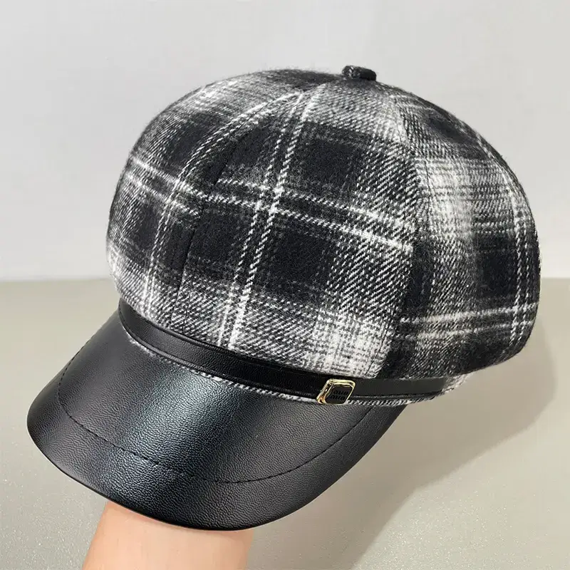 Women Wool Beret Cap Face-Slimming Warm Winter Black — feature 21