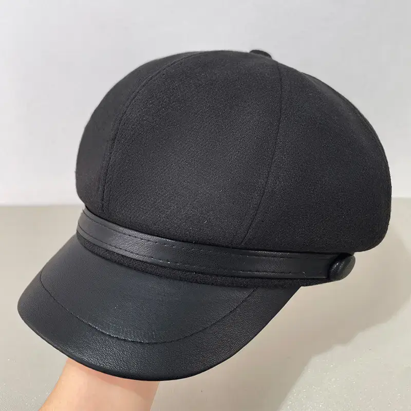 Women Wool Beret Cap Face-Slimming Warm Winter Black — feature 24