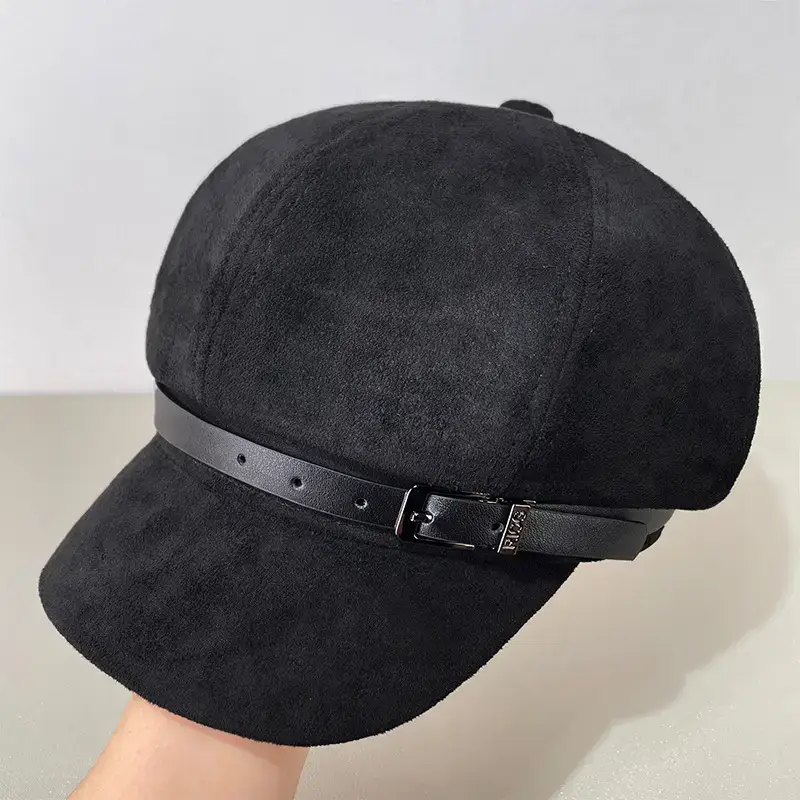 Women Wool Beret Cap Face-Slimming Warm Winter Black — feature 28