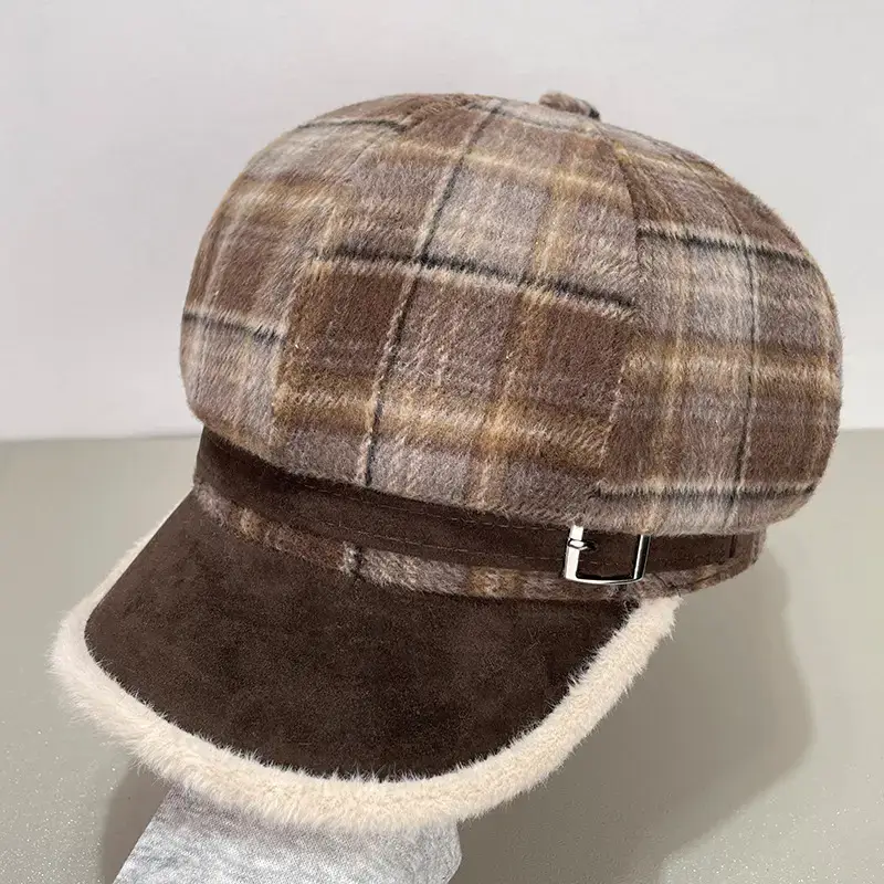 Women Wool Beret Cap Face-Slimming Warm Winter Black — feature 37