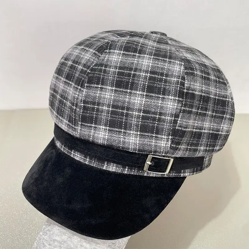 Women Wool Beret Cap Face-Slimming Warm Winter Black — feature 38