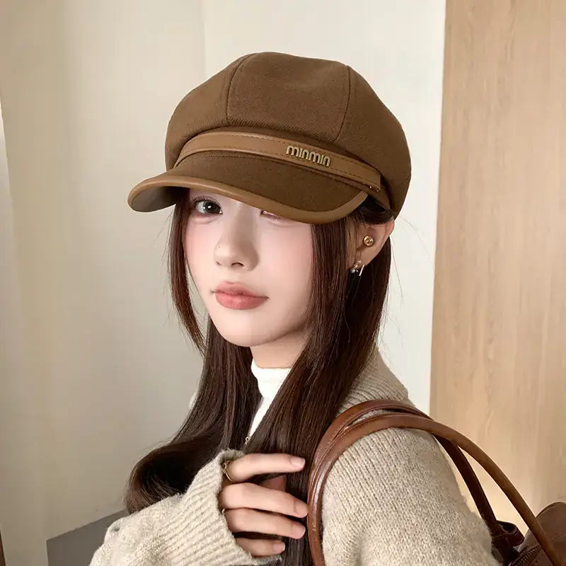 Women Wool Beret Cap Face-Slimming Warm Winter Black — feature 5