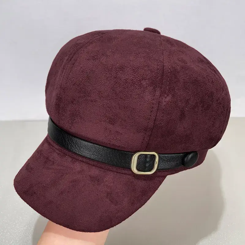 Women Wool Beret Cap Face-Slimming Warm Winter Black — feature 7