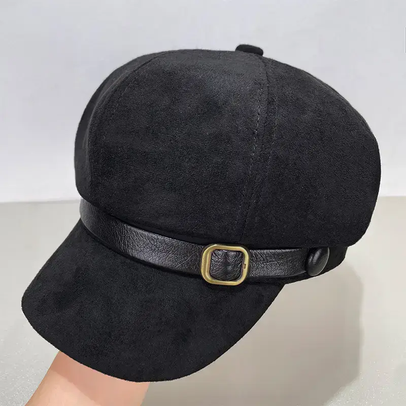Women Wool Beret Cap Face-Slimming Warm Winter Black — feature 9
