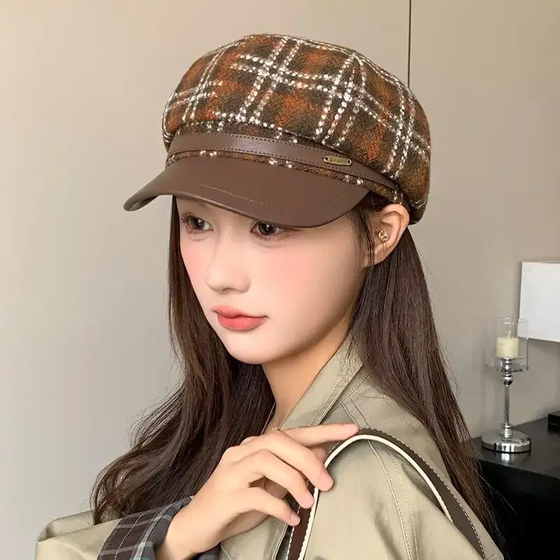 Women Wool Beret Cap Face-Slimming Warm Winter Black - Image 18