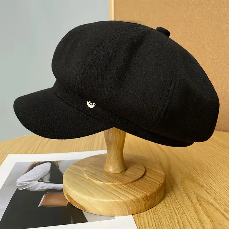Women Wool Beret Cap Face-Slimming Warm Winter Black - Image 22